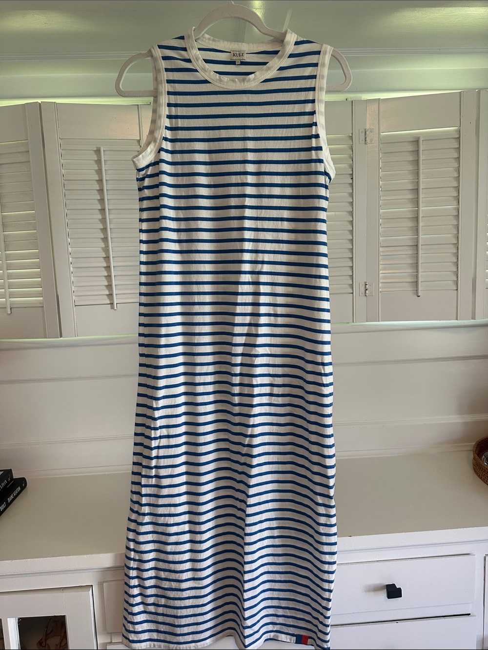 Kyle Blue & White Striped Sleeveless Midi Dress
